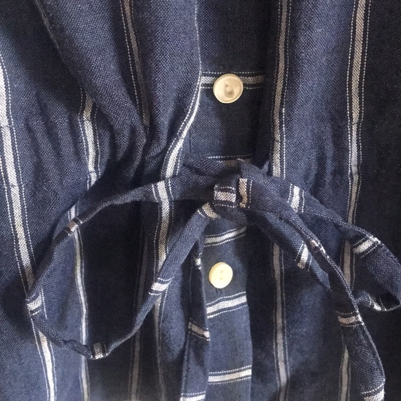 J. Crew Linen Tie Waist Long Sleeve Top Indigo Gauze Stripe SZ 8. Coastal - Picture 5 of 11